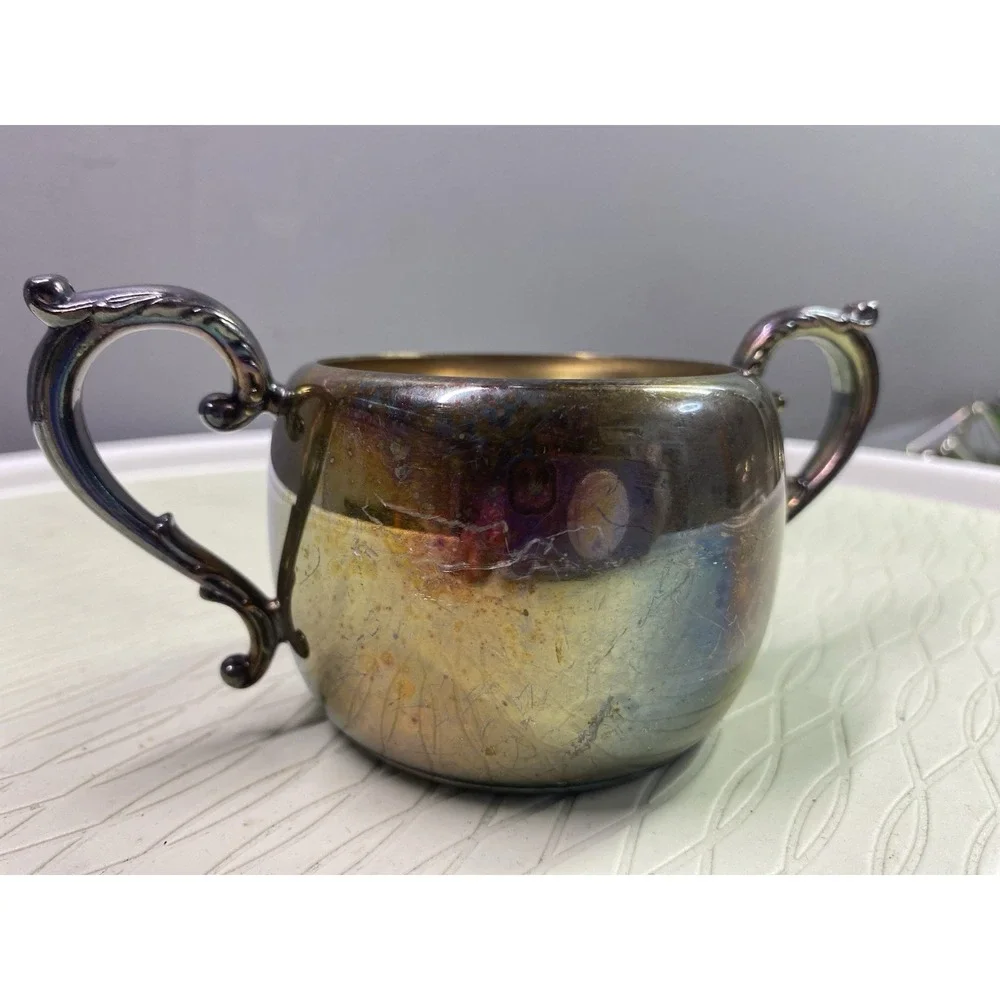 WM Rogers & Son Victorian Silverplate Sugar‎ Bowl-Handles-Open Top -Antique